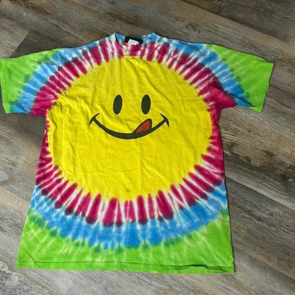 Vintage Joe Boxer Tie Dye Single Stitch Smiley Face T shirt - Picture 7 of 9